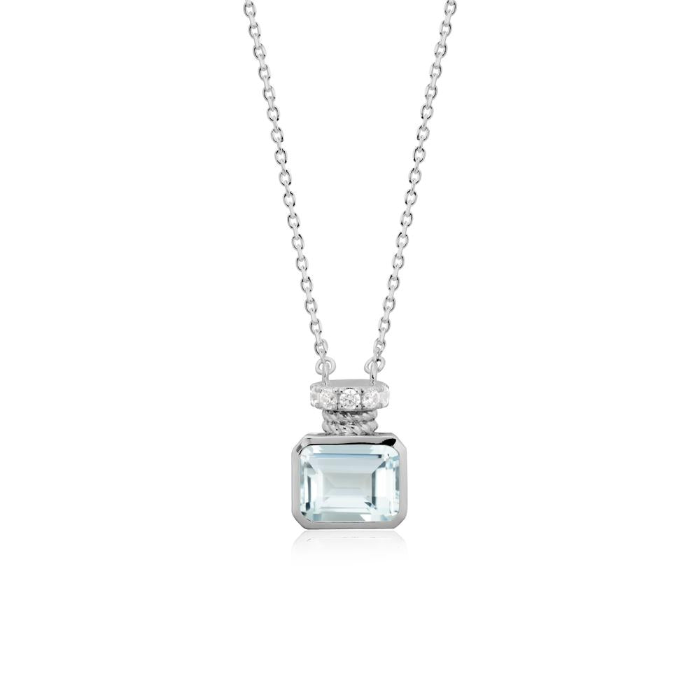 Bezel Set Emerald Cut Aquamarine Necklace - LUO Jewelry #metal_platinum