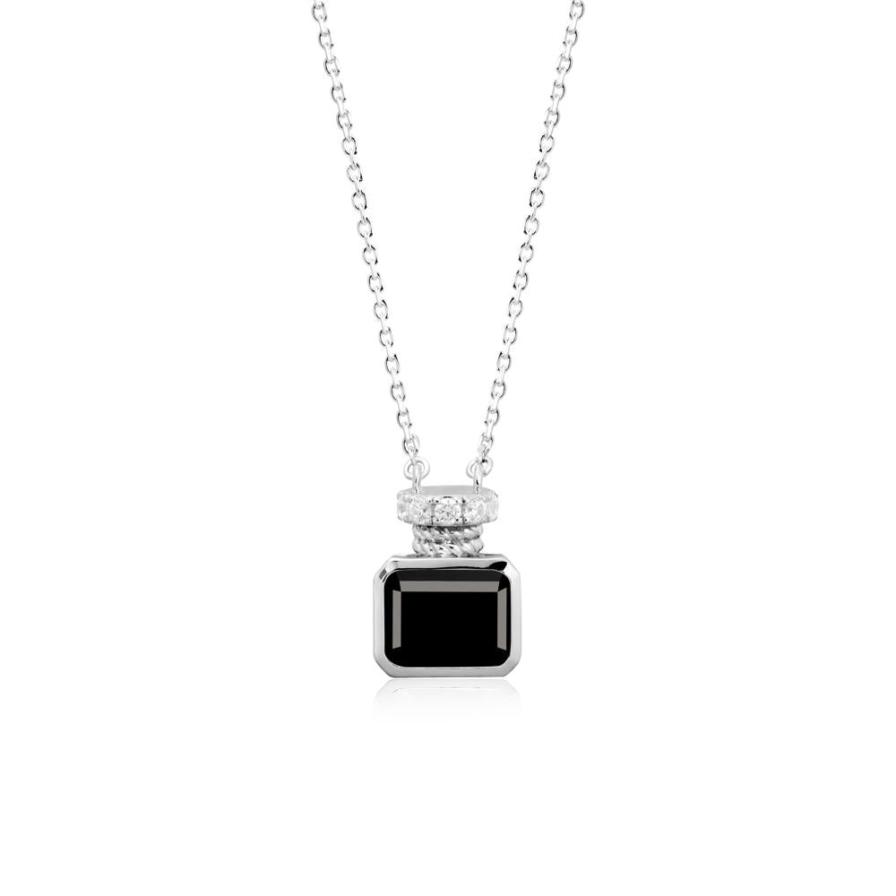 Solitaire Emerald Cut Black Spinel Necklace - LUO Jewelry #metal_18k white gold