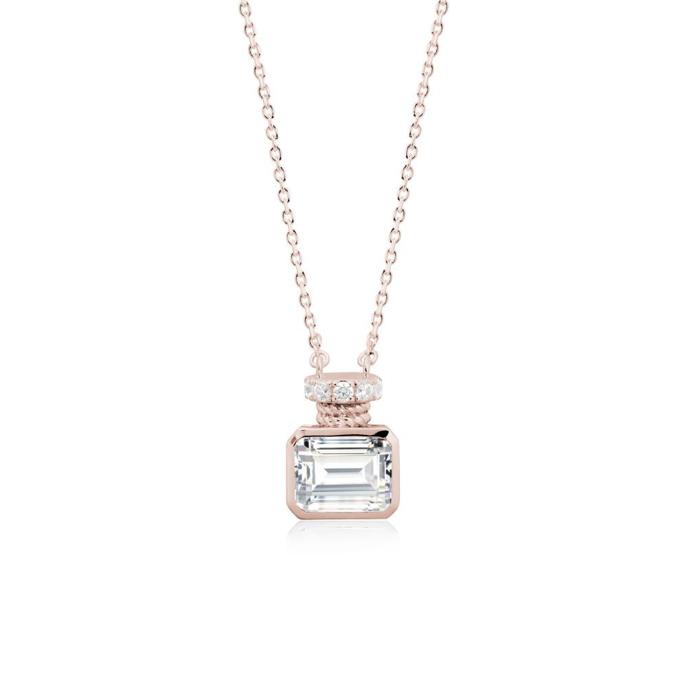 Bezel Set Emerald Cut Cubic Zirconia Necklace - LUO Jewelry #metal_14k rose gold