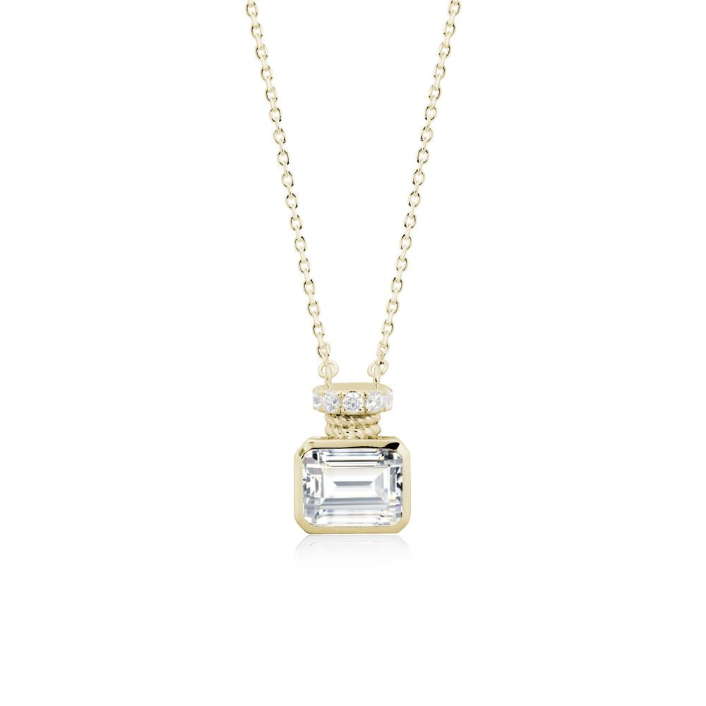 Bezel Set Emerald Cut Cubic Zirconia Necklace - LUO Jewelry #metal_14k yellow gold