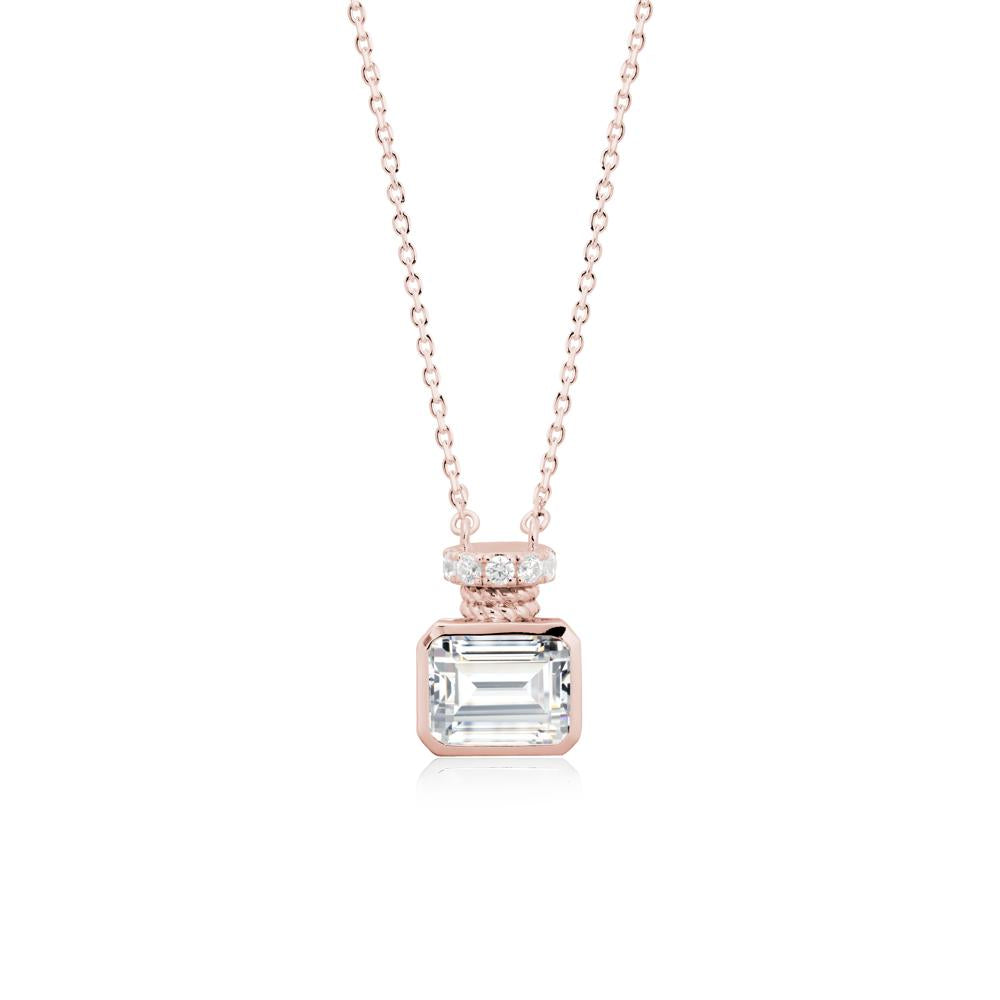 Bezel Set Emerald Cut Cubic Zirconia Necklace - LUO Jewelry #metal_18k rose gold