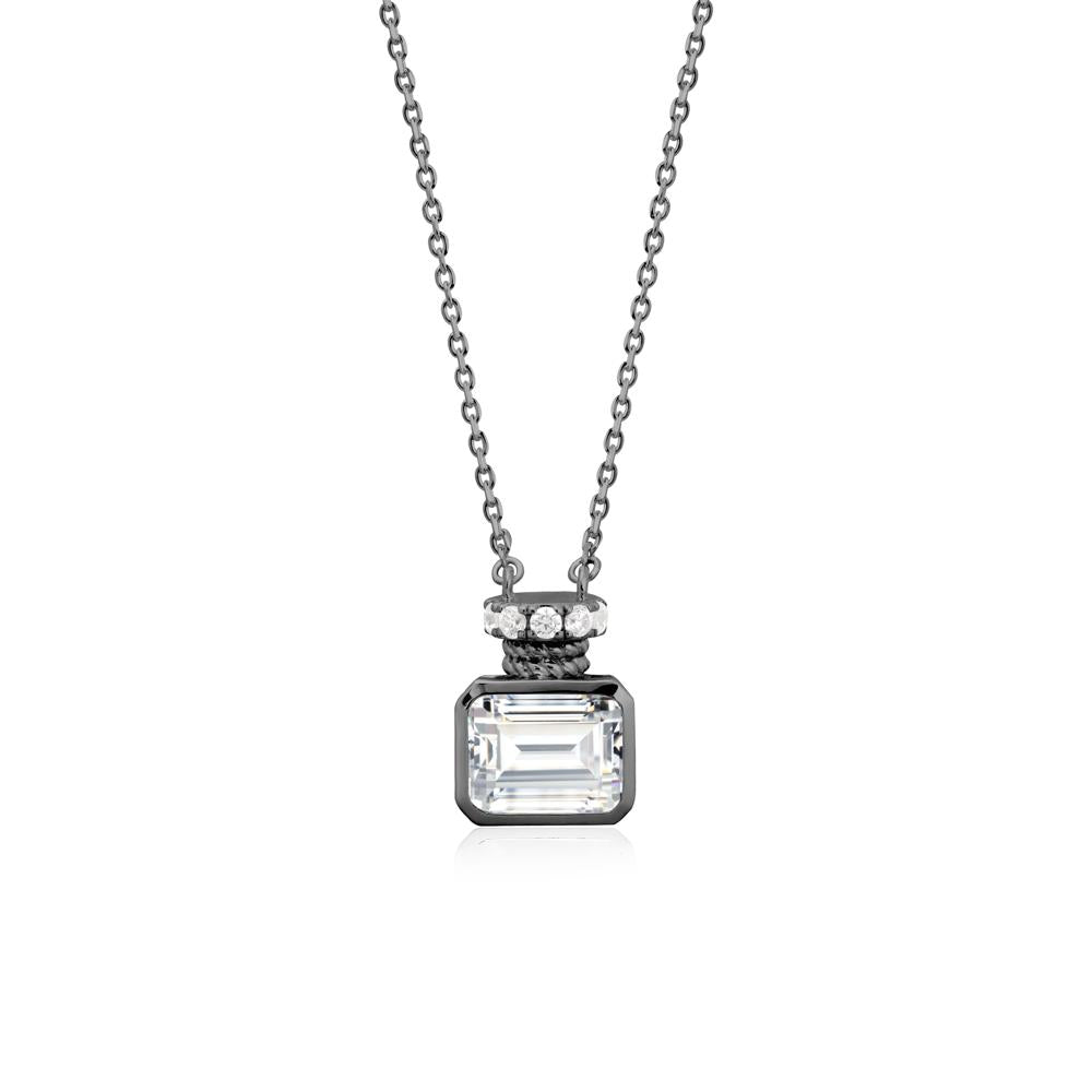 Bezel Set Emerald Cut Cubic Zirconia Necklace - LUO Jewelry #metal_black finish sterling silver