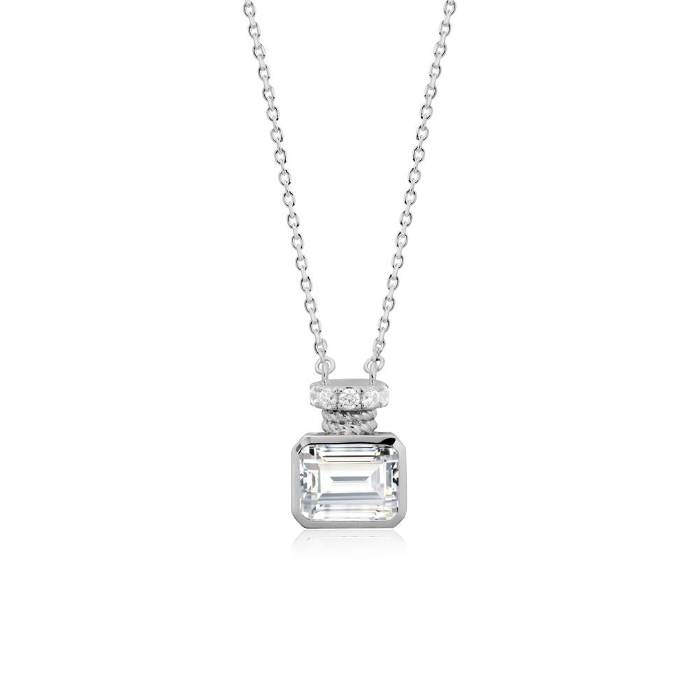 Bezel Set Emerald Cut Cubic Zirconia Necklace - LUO Jewelry #metal_platinum