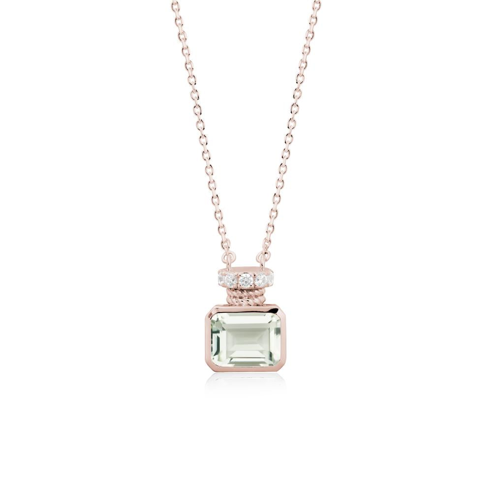 Bezel Set Emerald Cut Green Amethyst Necklace - LUO Jewelry #metal_14k rose gold