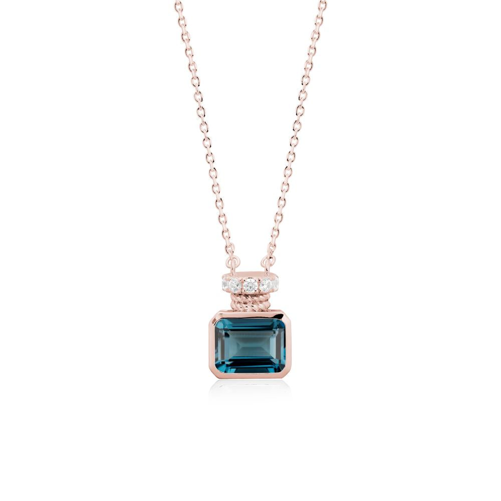 Bezel Set Emerald Cut London Blue Topaz Necklace - LUO Jewelry #metal_18k rose gold