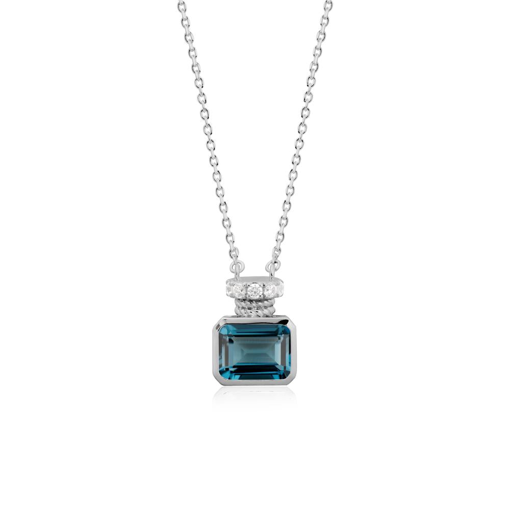 Bezel Set Emerald Cut London Blue Topaz Necklace - LUO Jewelry #metal_platinum