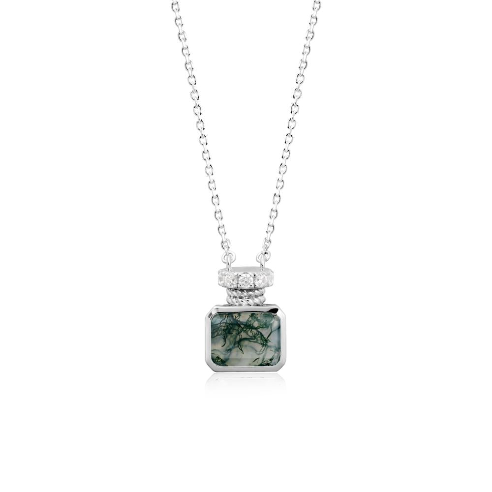 Solitaire Emerald Cut Moss Agate Necklace - LUO Jewelry #metal_sterling silver