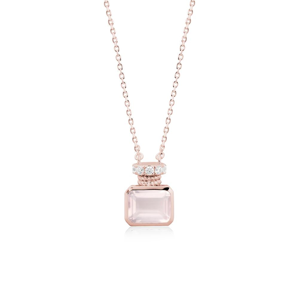 Rose Quartz Perfume Bottle Design Pendant Necklace - LUO Jewelry #metal_18k rose gold