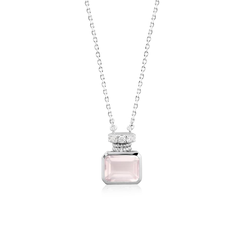Rose Quartz Perfume Bottle Design Pendant Necklace - LUO Jewelry #metal_18k white gold