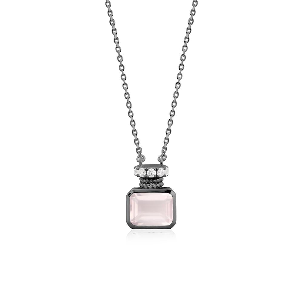 Rose Quartz Perfume Bottle Design Pendant Necklace - LUO Jewelry #metal_black finish sterling silver