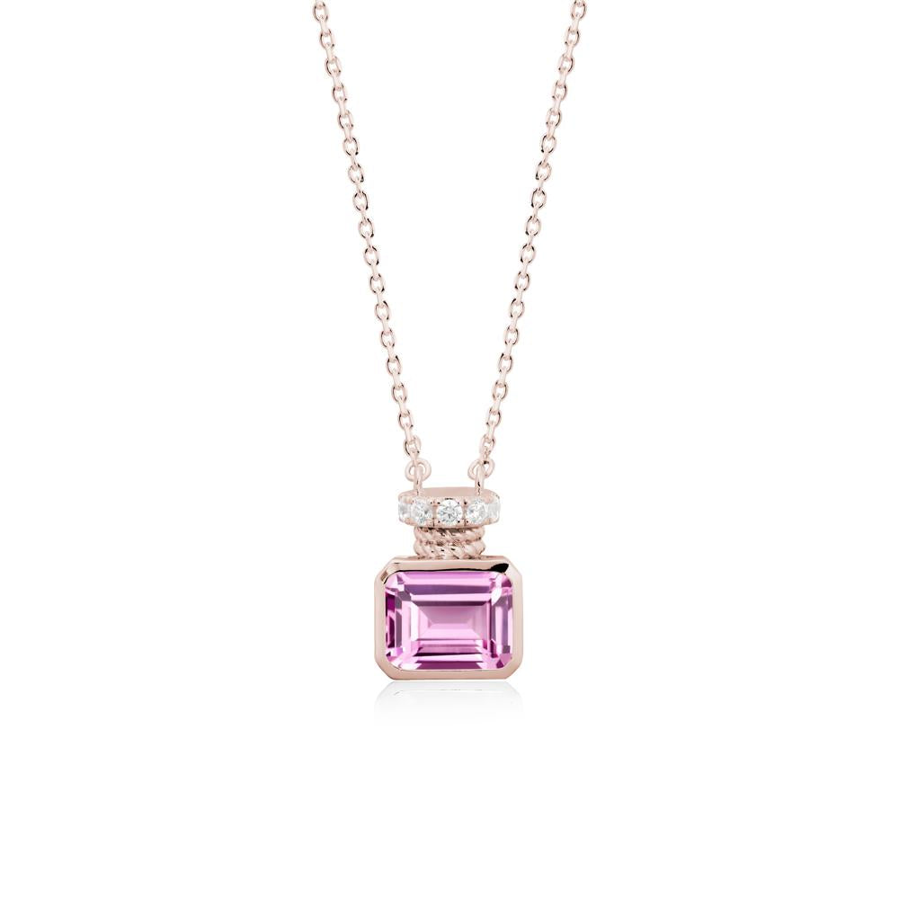 Bezel Set Emerald Cut Pink Sapphire Necklace - LUO Jewelry #metal_14k rose gold