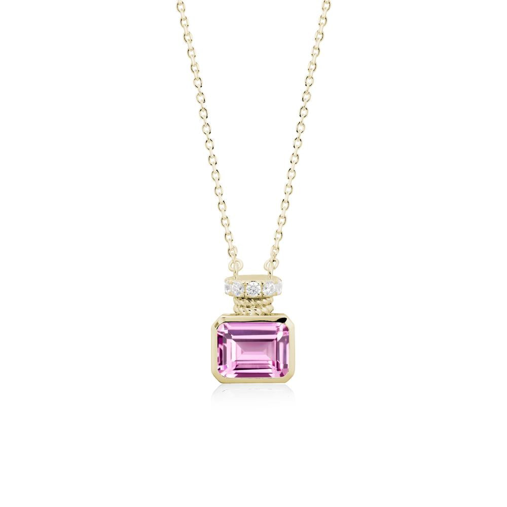 Bezel Set Emerald Cut Pink Sapphire Necklace - LUO Jewelry #metal_14k yellow gold