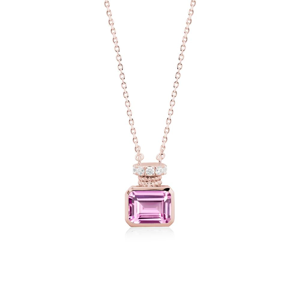 Bezel Set Emerald Cut Pink Sapphire Necklace - LUO Jewelry #metal_18k rose gold