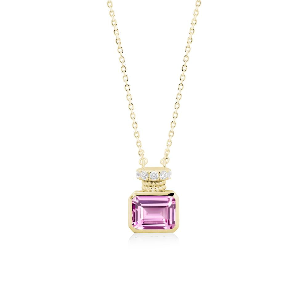 Bezel Set Emerald Cut Pink Sapphire Necklace - LUO Jewelry #metal_18k yellow gold