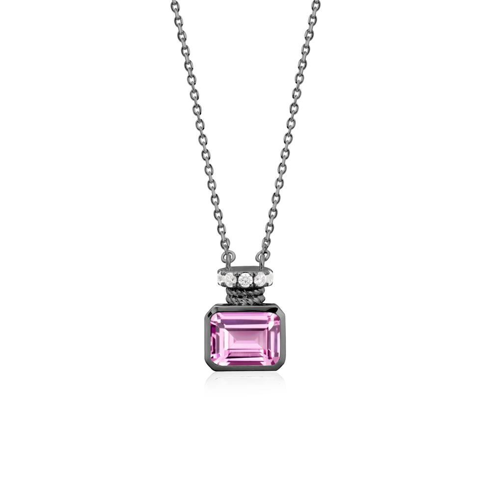 Bezel Set Emerald Cut Pink Sapphire Necklace - LUO Jewelry #metal_black finish sterling silver