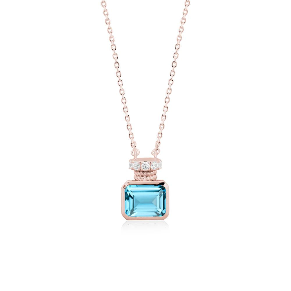 Solitaire Emerald Cut Swiss Blue Topaz Necklace - LUO Jewelry #metal_18k rose gold