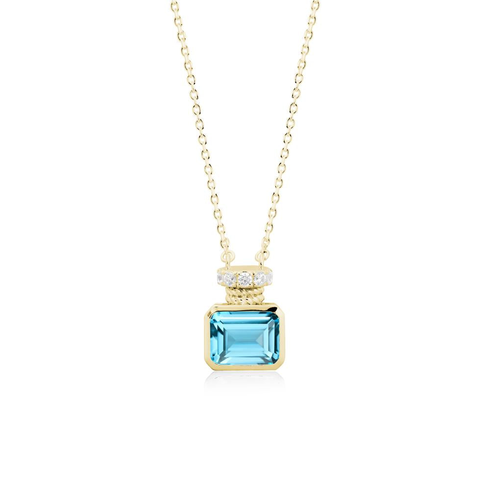 Solitaire Emerald Cut Swiss Blue Topaz Necklace - LUO Jewelry #metal_18k yellow gold