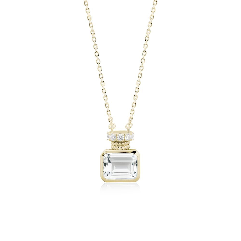 White Topaz Perfume Bottle Design Pendant Necklace - LUO Jewelry #metal_14k yellow gold