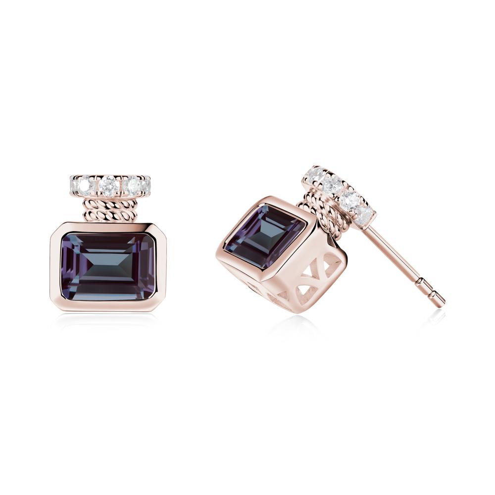 Bezel Set Emerald Cut Alexandrite Stud Earrings - LUO Jewelry #metal_14k rose gold