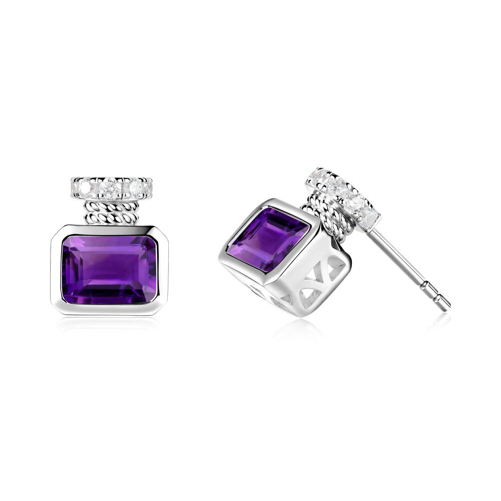 Bezel Set Emerald Cut Amethyst Stud Earrings - LUO Jewelry #metal_14k white gold