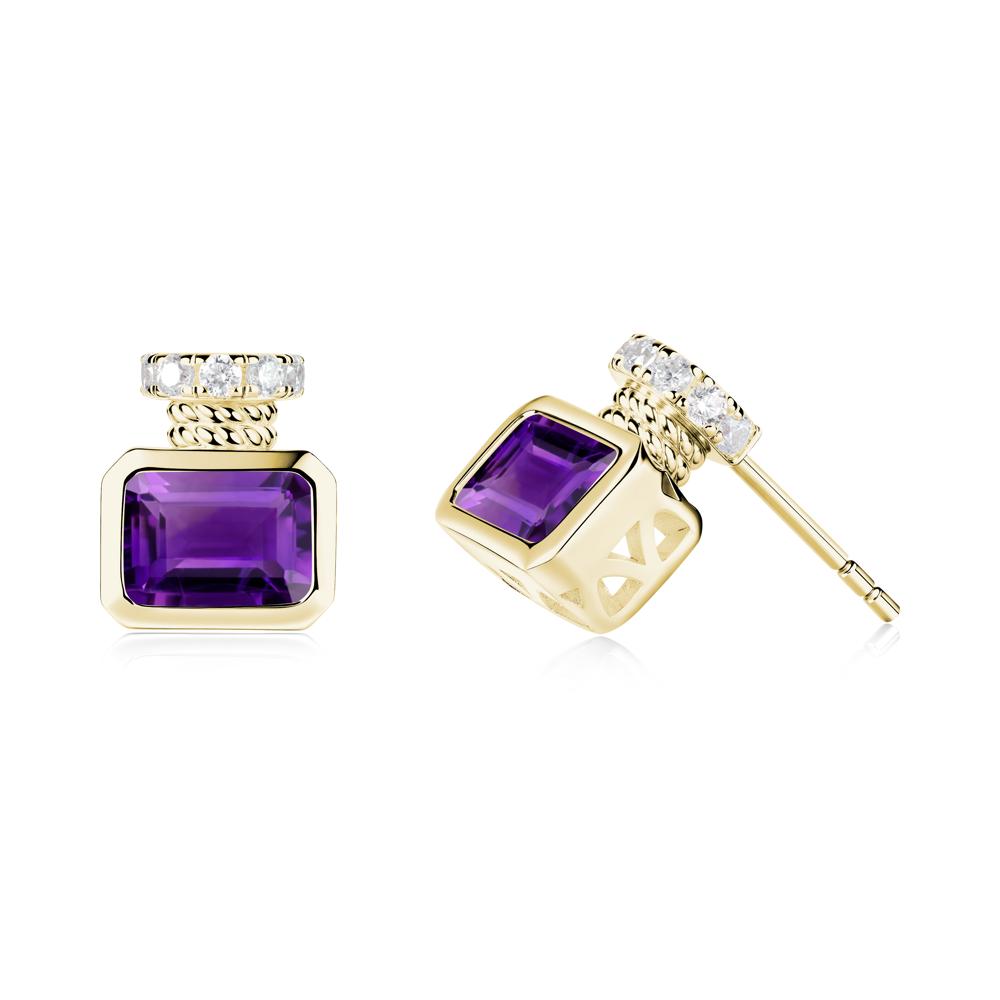 Bezel Set Emerald Cut Amethyst Stud Earrings - LUO Jewelry #metal_18k yellow gold