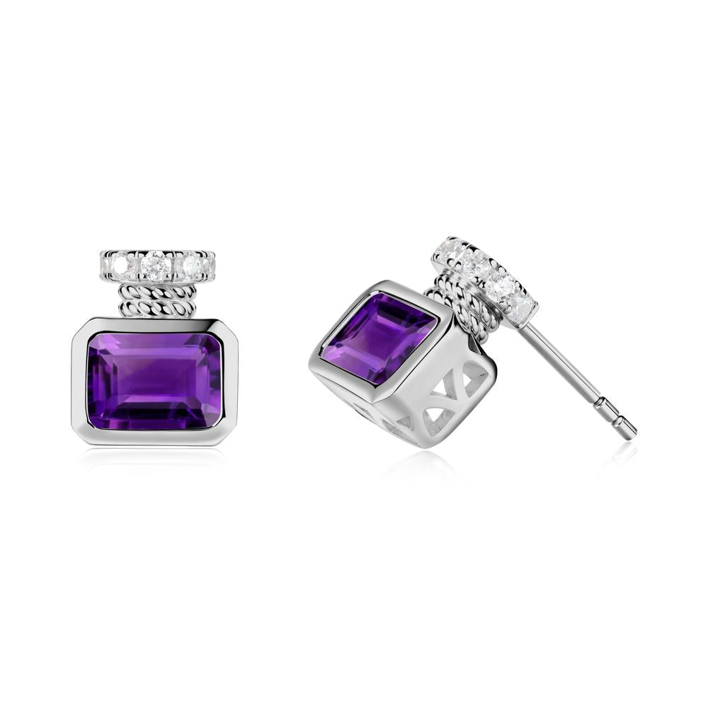 Bezel Set Emerald Cut Amethyst Stud Earrings - LUO Jewelry #metal_platinum