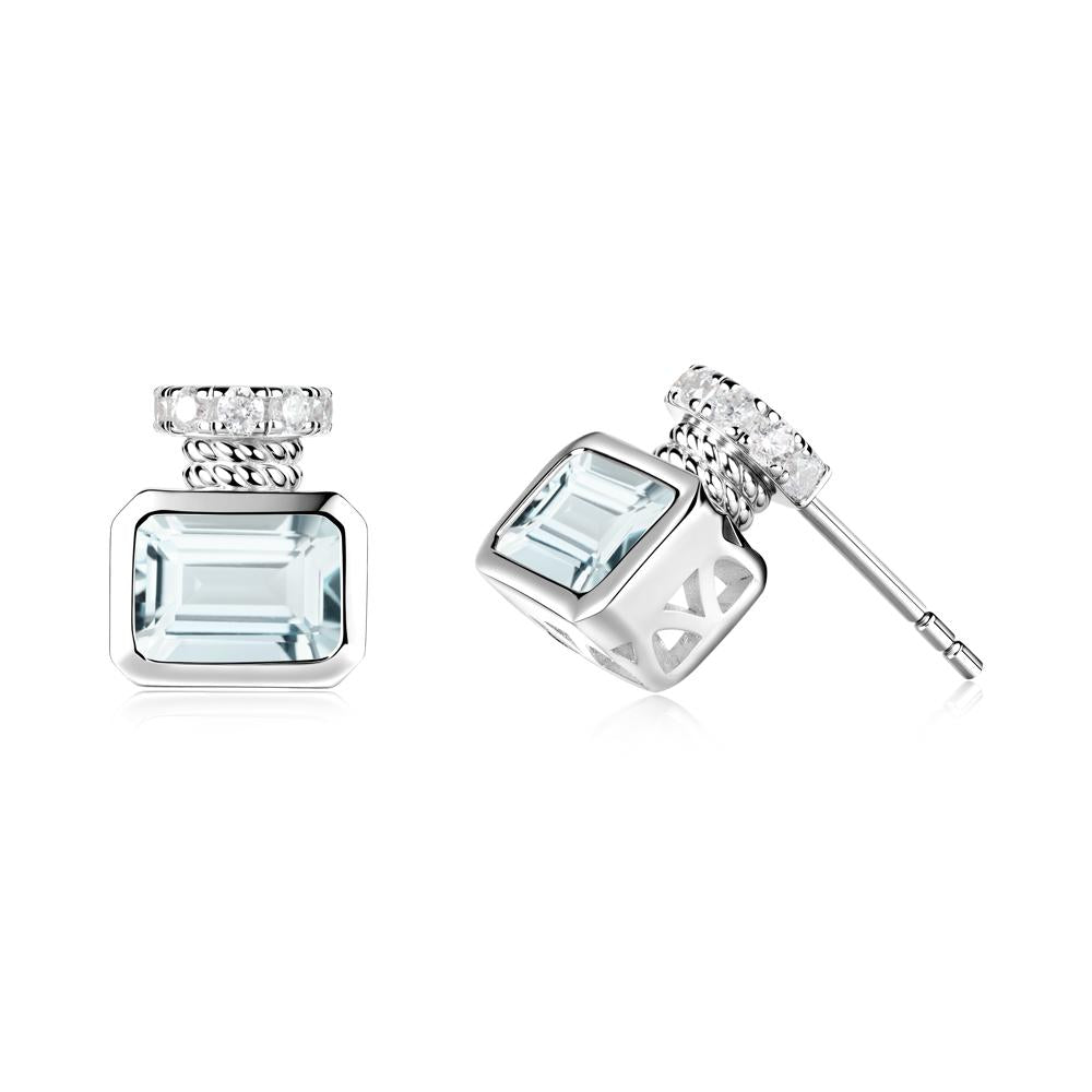 Bezel Set Emerald Cut Aquamarine Stud Earrings - LUO Jewelry #metal_14k white gold