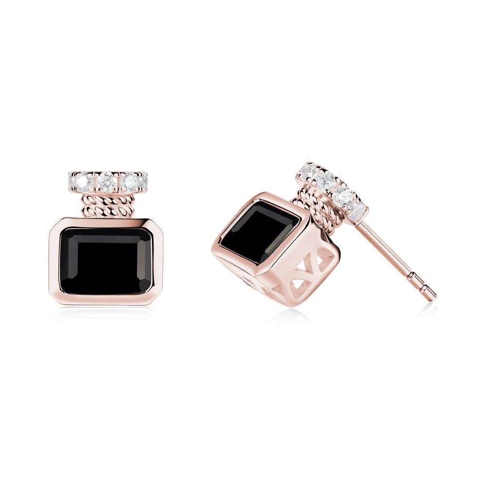 Solitaire Emerald Cut Black Spinel Stud Earrings - LUO Jewelry #metal_18k rose gold