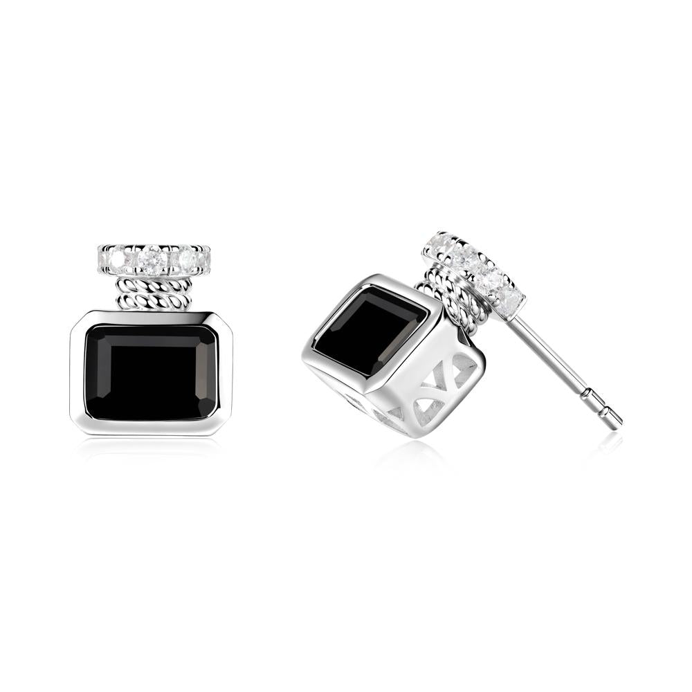 Solitaire Emerald Cut Black Spinel Stud Earrings - LUO Jewelry #metal_18k white gold