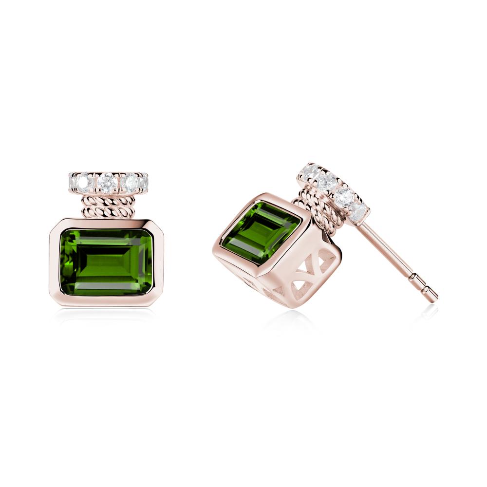Bezel Set Emerald Cut Diopside Stud Earrings - LUO Jewelry #metal_14k rose gold