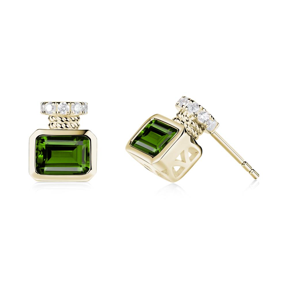 Bezel Set Emerald Cut Diopside Stud Earrings - LUO Jewelry #metal_14k yellow gold