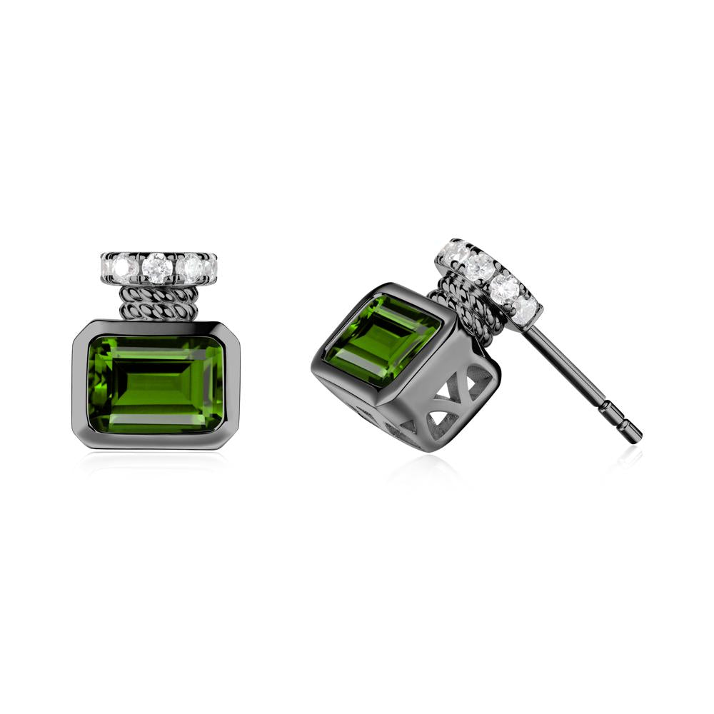 Bezel Set Emerald Cut Diopside Stud Earrings - LUO Jewelry #metal_black finish sterling silver