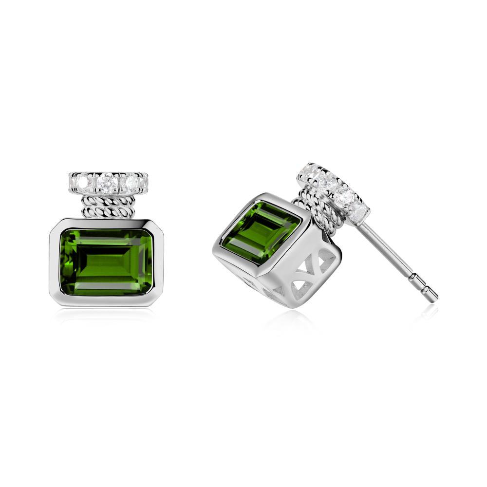 Bezel Set Emerald Cut Diopside Stud Earrings - LUO Jewelry #metal_platinum