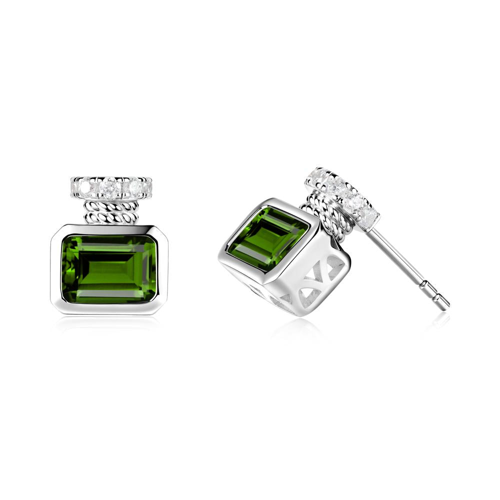 Bezel Set Emerald Cut Diopside Stud Earrings - LUO Jewelry #metal_sterling silver
