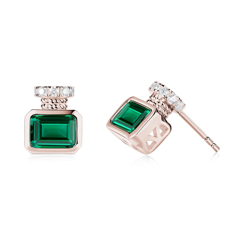 Solitaire Emerald Cut Emerald Stud Earrings - LUO Jewelry #metal_14k rose gold