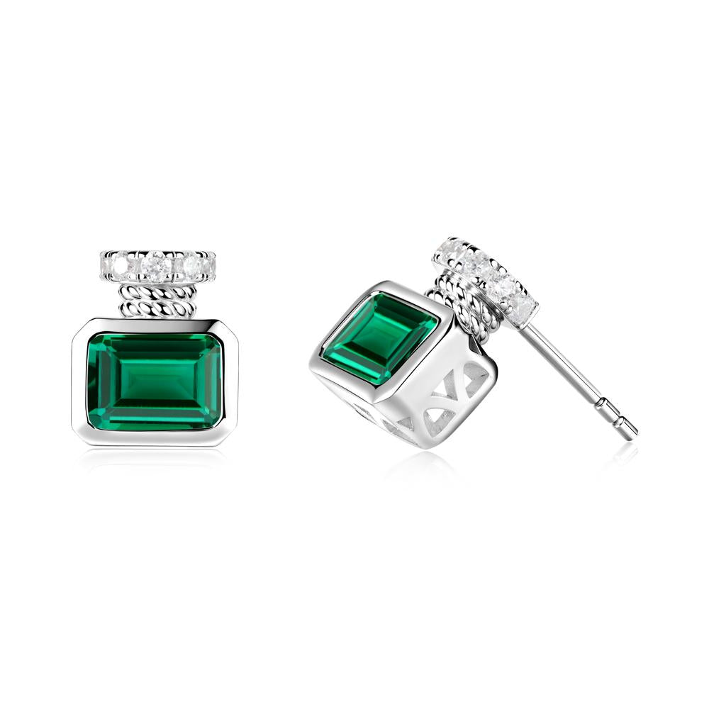 Solitaire Emerald Cut Emerald Stud Earrings - LUO Jewelry #metal_14k white gold