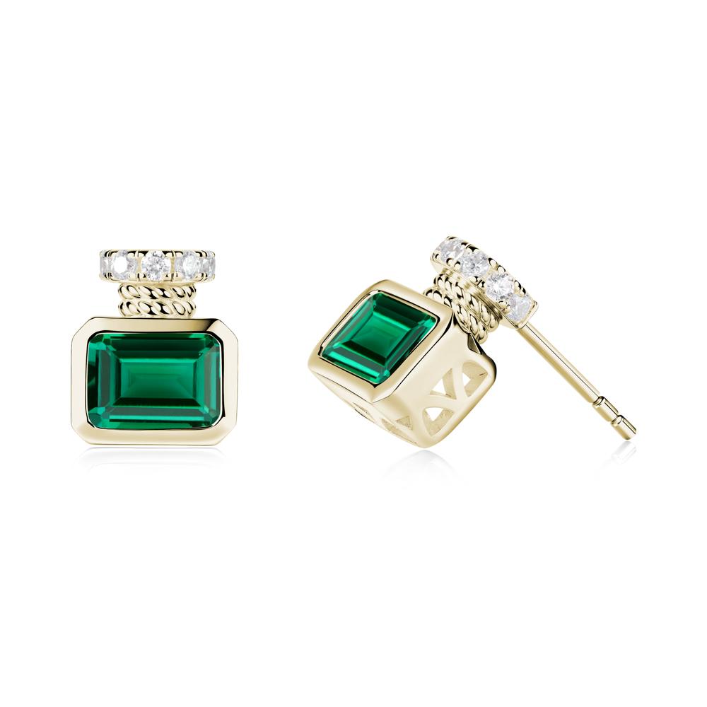 Solitaire Emerald Cut Emerald Stud Earrings - LUO Jewelry #metal_14k yellow gold