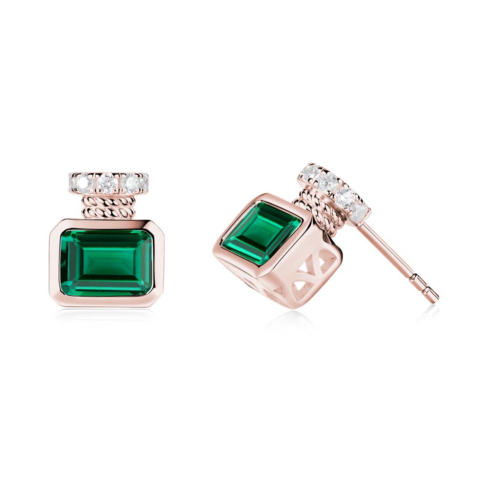 Solitaire Emerald Cut Emerald Stud Earrings - LUO Jewelry #metal_18k rose gold