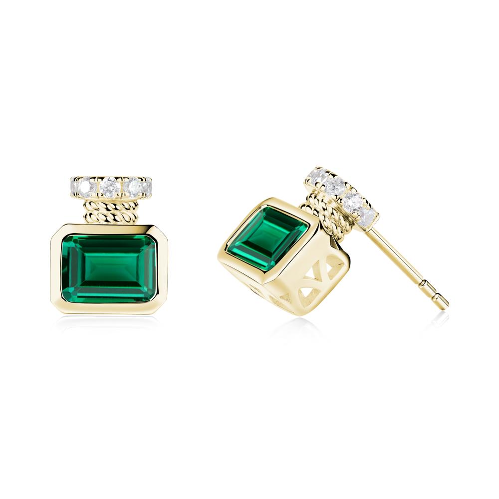 Solitaire Emerald Cut Emerald Stud Earrings - LUO Jewelry #metal_18k yellow gold