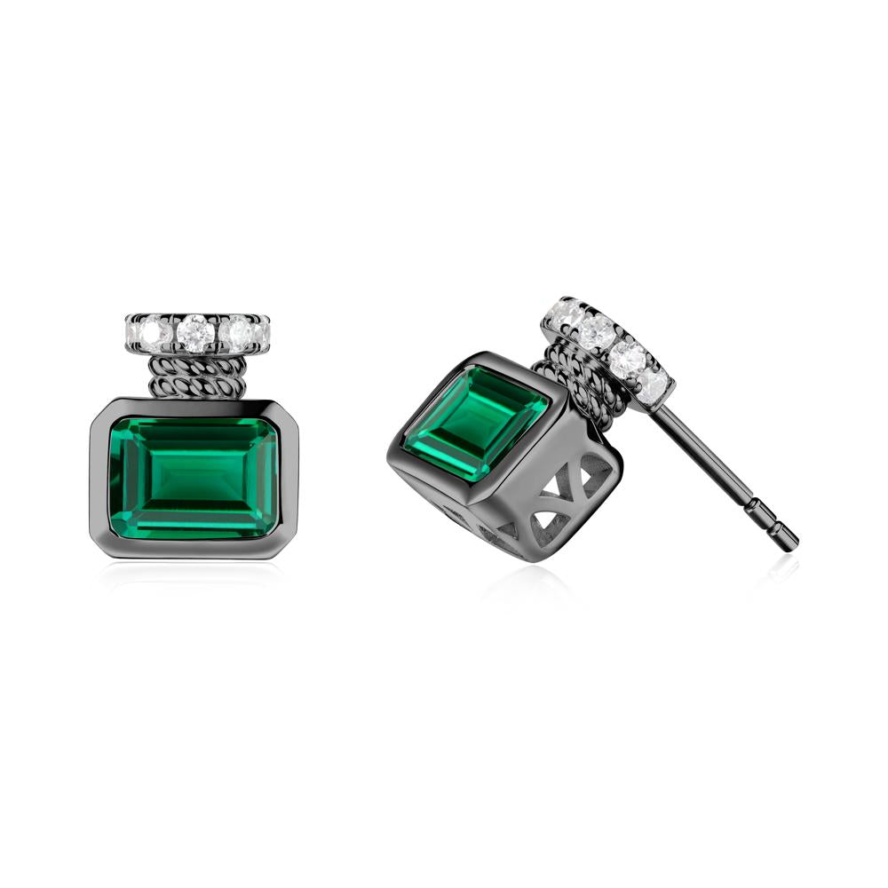 Solitaire Emerald Cut Emerald Stud Earrings - LUO Jewelry #metal_black finish sterling silver