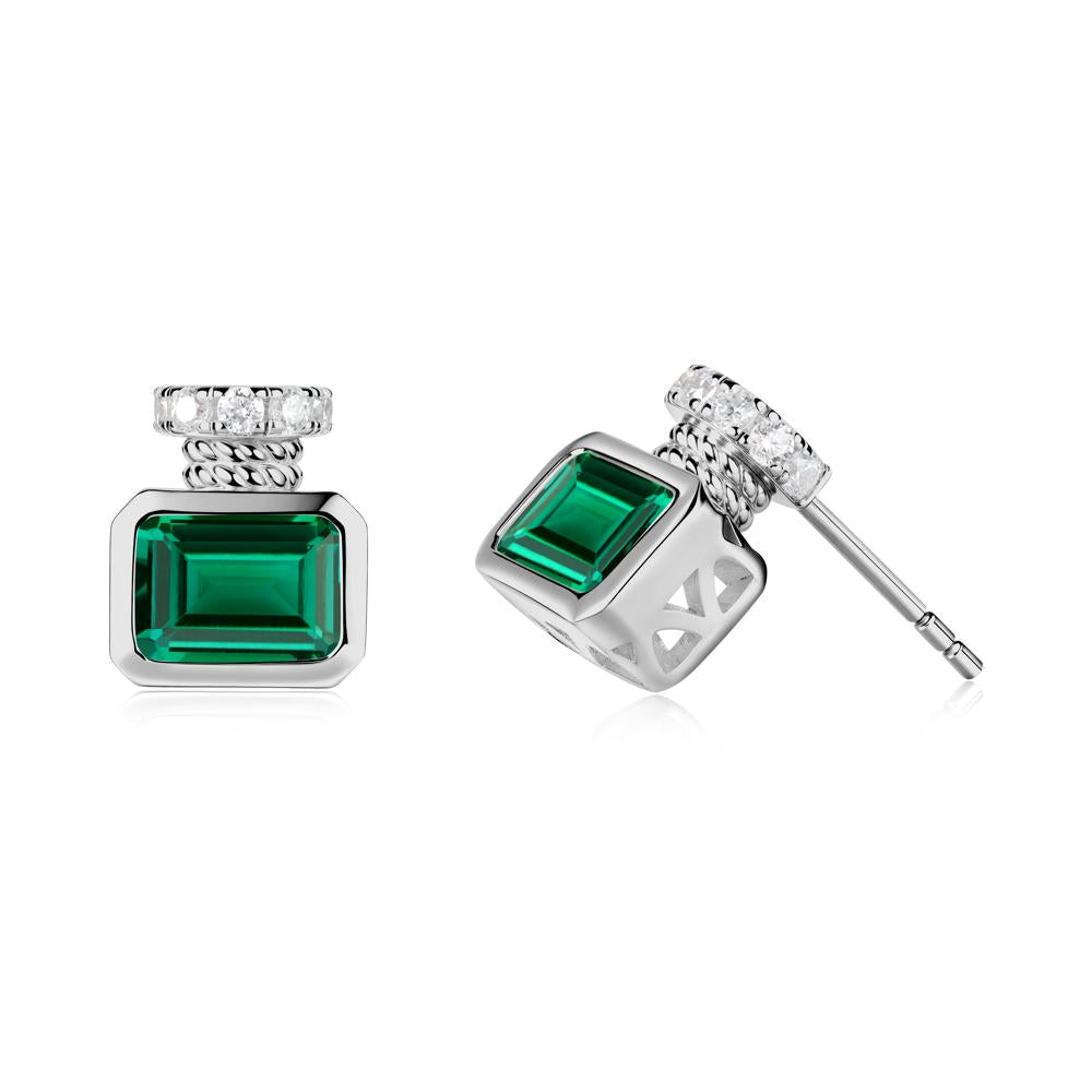 Solitaire Emerald Cut Emerald Stud Earrings - LUO Jewelry #metal_platinum