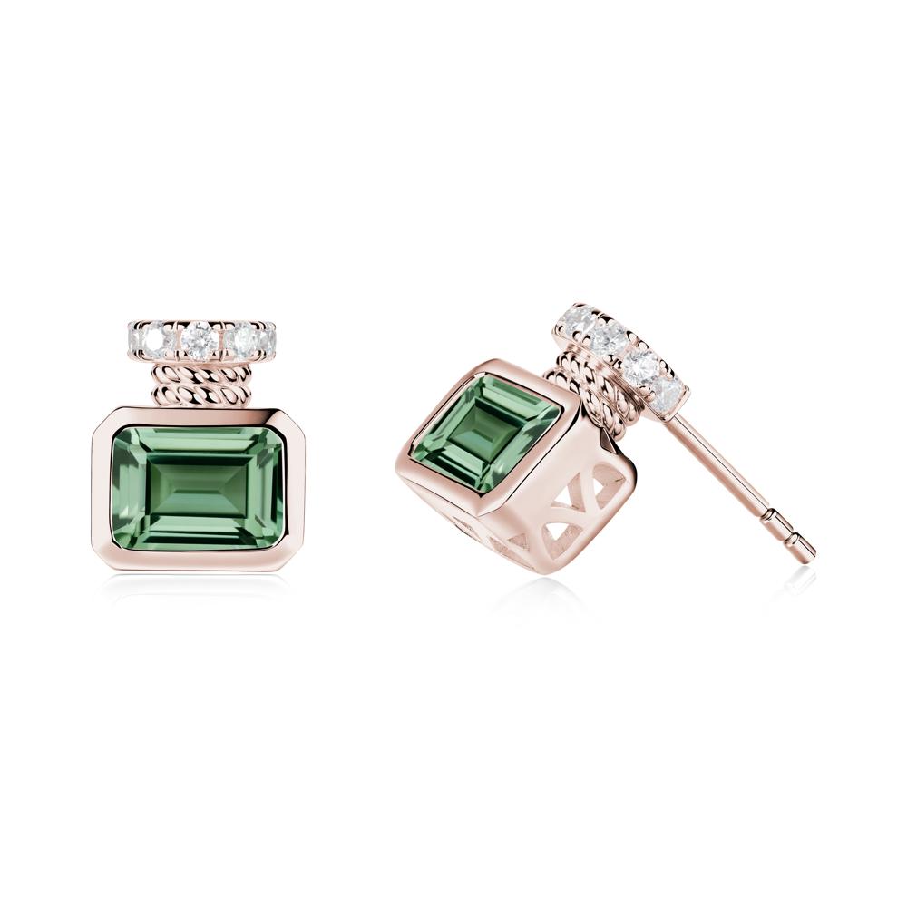 Bezel Set Emerald Cut Green Sapphire Stud Earrings - LUO Jewelry #metal_14k rose gold