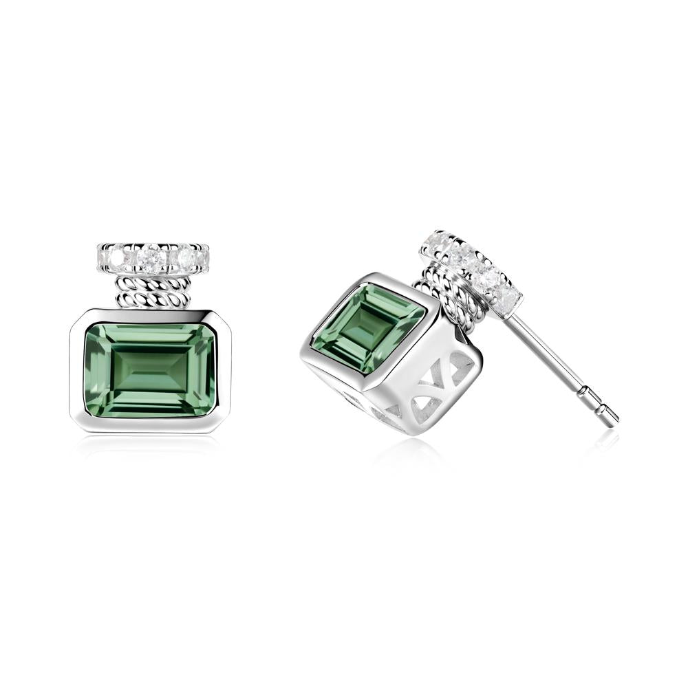 Bezel Set Emerald Cut Green Sapphire Stud Earrings - LUO Jewelry #metal_14k white gold