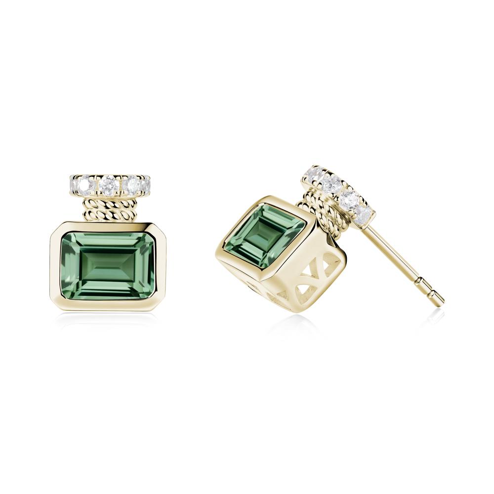 Bezel Set Emerald Cut Green Sapphire Stud Earrings - LUO Jewelry #metal_14k yellow gold