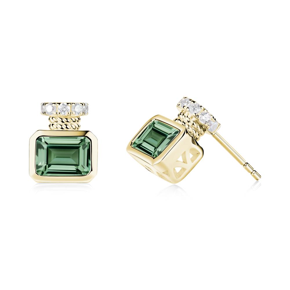 Bezel Set Emerald Cut Green Sapphire Stud Earrings - LUO Jewelry #metal_18k yellow gold