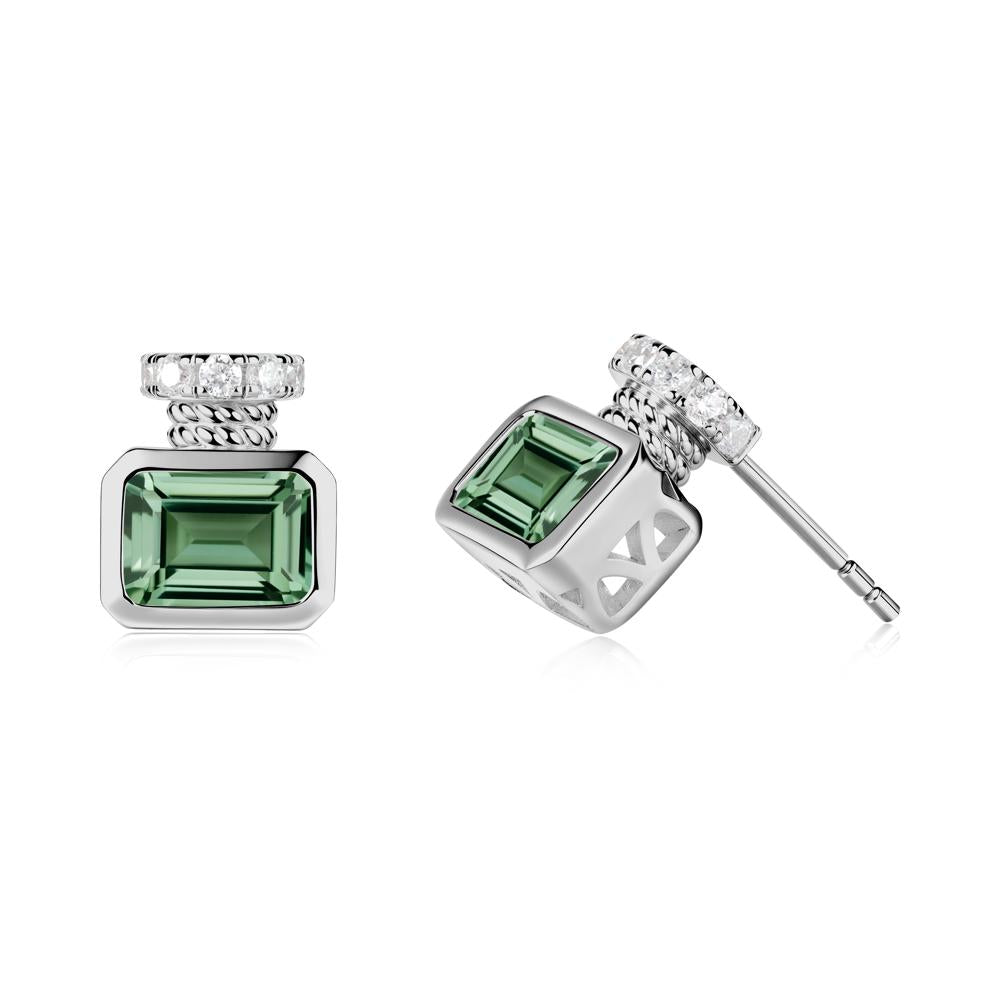Bezel Set Emerald Cut Green Sapphire Stud Earrings - LUO Jewelry #metal_platinum