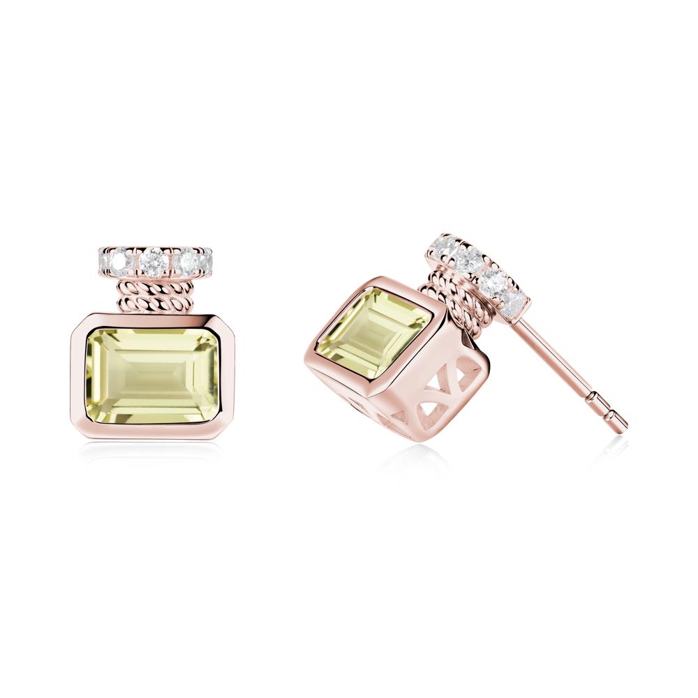 Solitaire Emerald Cut Lemon Quartz Stud Earrings - LUO Jewelry #metal_18k rose gold