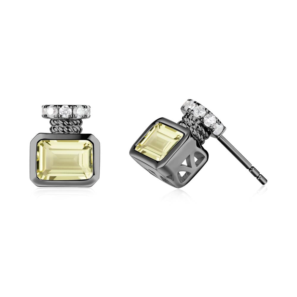 Solitaire Emerald Cut Lemon Quartz Stud Earrings - LUO Jewelry #metal_black finish sterling silver