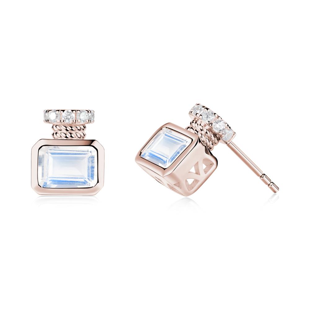 Solitaire Emerald Cut Moonstone Stud Earrings - LUO Jewelry #metal_14k rose gold