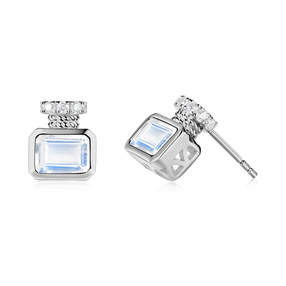 Solitaire Emerald Cut Moonstone Stud Earrings - LUO Jewelry #metal_platinum